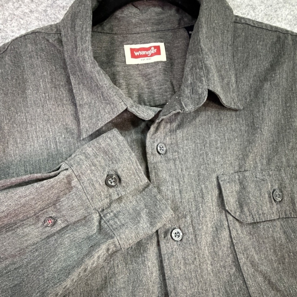 Wrangler Mens Long Sleeve Button Up Shirt Dark Gray XL Western Cowboy